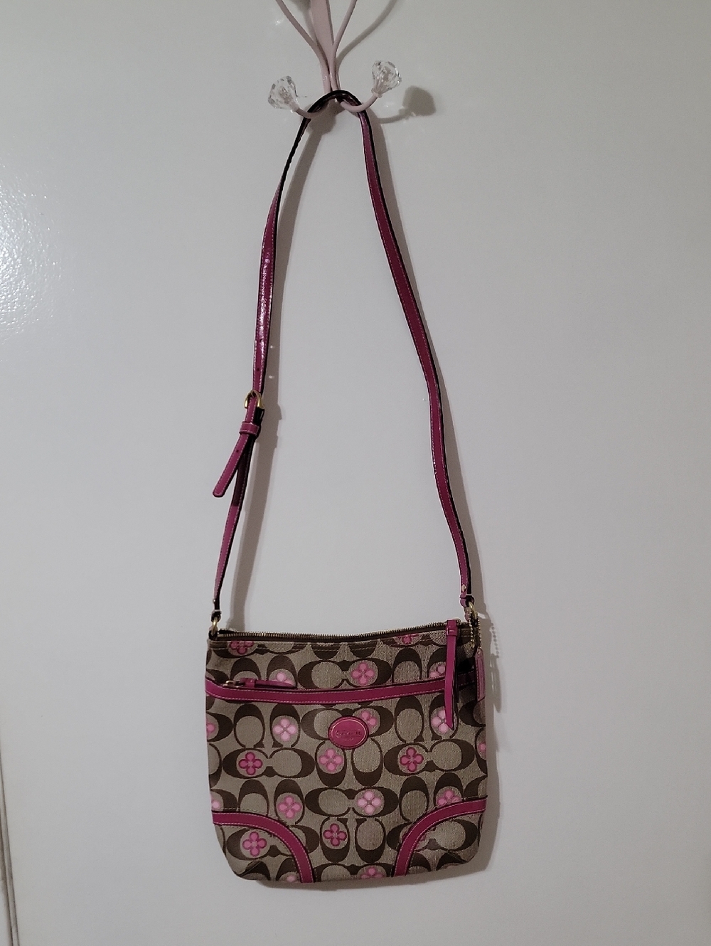 Coach Pink Accent Signature Pattern Crossbody Bag